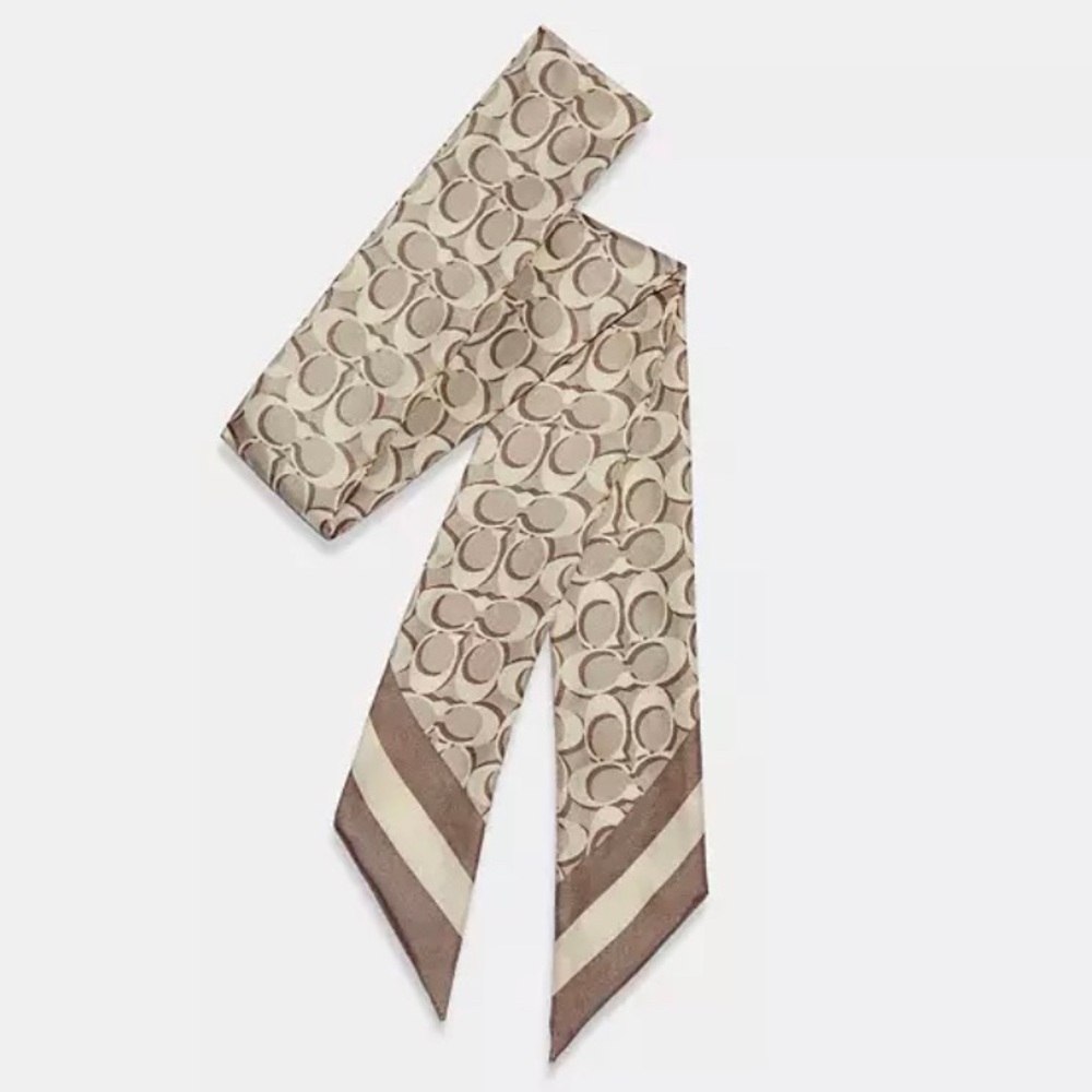 NEW! COACH Signature “C” Silk Twilly Skinny Scarf, Bone/Ivory, Brand New in Bag! - Picture 16 of 16